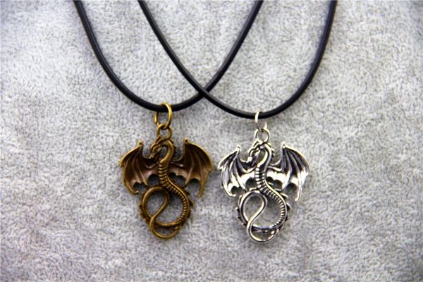 

fashion jewelry vintage charm hobbit 2 fire dragon pendant necklace,original factory supply, Silver