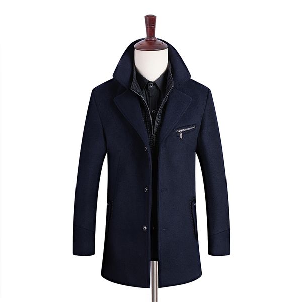 

2018 winter thick men's korean style self-cultivation long section lapel black brown navy blue wool coat jacket