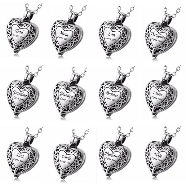 

wholesale custom-made multiple names personality heart shape ashes urn cremation funeral pendant necklace fashion jewelry, Silver