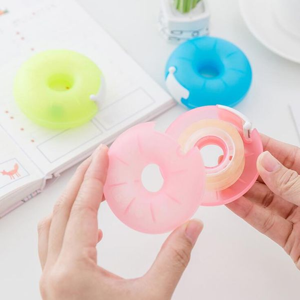 

colorful doughnut practical transparent plastic adhesive tape dispenser office desktape holder with cutter