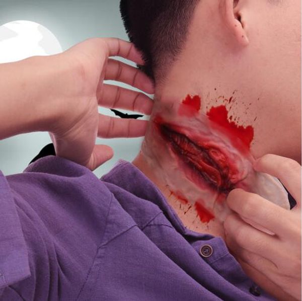

costume accessories halloween zombie neck scar tattoos fake scars bloody horror wound blood injury sticker, Silver