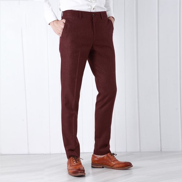 

pre sale 30%wool men formal business wedding dress suit pants burgandy stripes men slim fit groom prom suit trousers pants, White;black