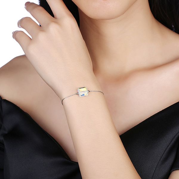 

sterling silver bracelets with color changing cube delicate thin cuff bracelet, Black