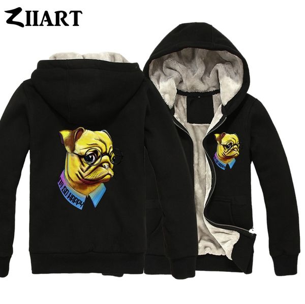 

dog i'm so happy vintage colorful glass depression mood boys man male full zip autumn winter plus velvet parkas ziiart, Black