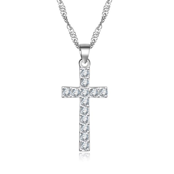 

x307 2016 new engagement zircon crystal wedding women lady cross necklace sale, Silver