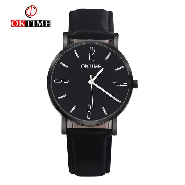 

oktime fashion couple leather band analog alloy quartz wrist watch simple men women casual dress clockss gifts relogios feminino, Slivery;brown