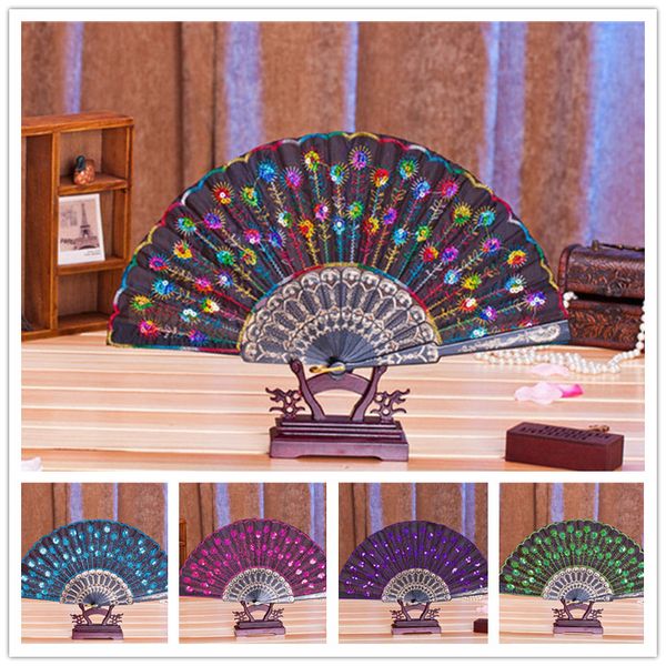 

dhl dance party folding hand lace fan "peacock showing expectations of love dancing fan wedding party dance props spanish sequin lace f