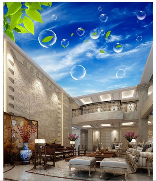 Custom 3d Wallpaper For Walls 3d Ceiling Wallpaper Murals Dream Blue Sky White Clouds Green Ceiling Mural Ceiling Background Walll Decor Wallpaper