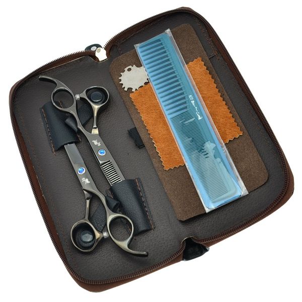 Daomo 5.5 дюймов 6.0 дюймов черная ручка ножницы для резки истончение ножницы наборы профессиональные ножницы для волос с голубой горный хрусталь для парикмахеров LZS0618