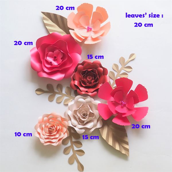 

Craft supplies Artificial Flowers Paper Flower 6PCS+Leaves 5PCS Wall For Wedding Party Decorations Home Deco Fake Flowers Video DIY