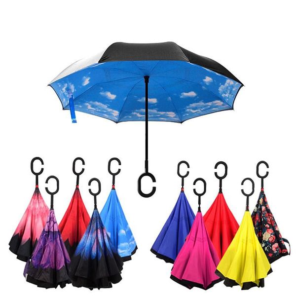 

reverse windproof reverse umbrella double layer inverted umbrella self stand umbrella rain/sun women/men child durable