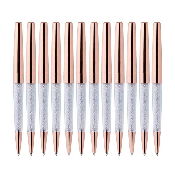 

100pcs/lot rose gold pen bling diamond pens fine black ink crystal ballpoint pen ring wedding office metal roller ball gift, Blue;orange