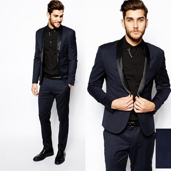 Miglior design blu navy abito da uomo 2 pezzi smoking da sposa eccellente smoking da sposo con scialle nero risvolto giacca da uomo slim fit (giacca + pantaloni + cravatta) 9
