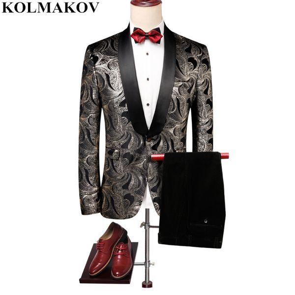 

jacket+pants) new autumn suits men 2018 men's blazer jackets with pants slim fit fashion designed printed mens suits sets m-5xl, White;black