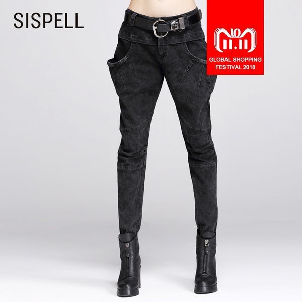 

sispell trousers for women jeans skinny high waist women's harem pants female 2018 autumn fashion streetwear tide, Black;white