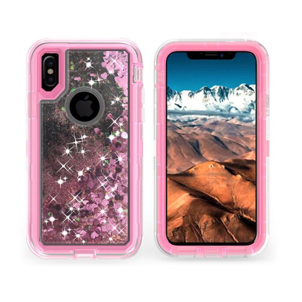 

3 in 1 Fashion Glitter Liquid Quicksand Case Bling Crystal Robot Defender Cases Cover For iPhone X 8 7 6S Plus Samsung Note 8 S8 S9 Plus 100