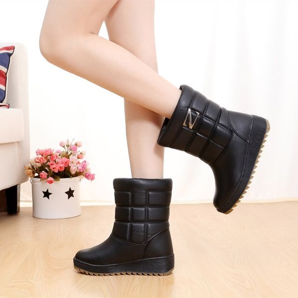 

winter's new snow boots women's fleece thickened thermal waterproof and non-slip flat cotton wadded short women's shoes, Black