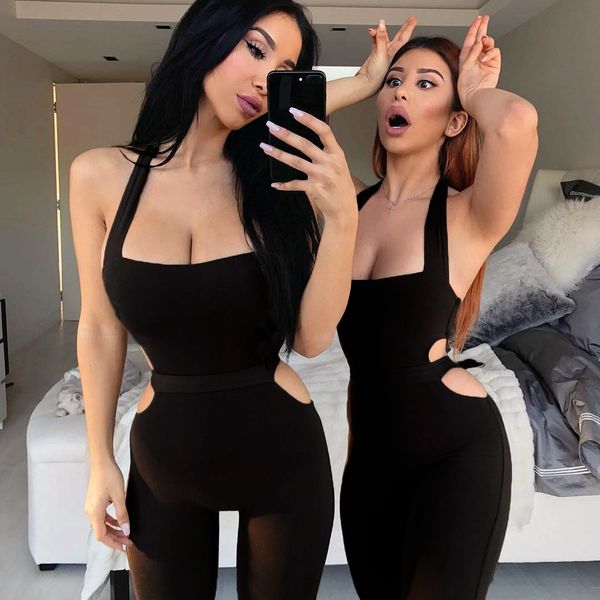 

new women ladies cut out clubwear strape bodycon party jumpsuit romper trousers, Black;white
