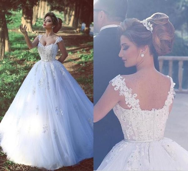

arabic vintage lace 2019 wedding dresses cap sleeves zip back beading boning formal bridal gowns dubai african wedding gowns, White
