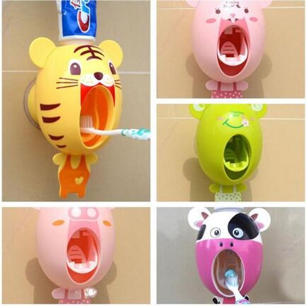 Dispenser automatico di dentifricio per animali simpatico cartone animato Supporto per montaggio a parete Strumento per l'erogazione di dentifricio per bagno Tigre/Coniglio adorabile