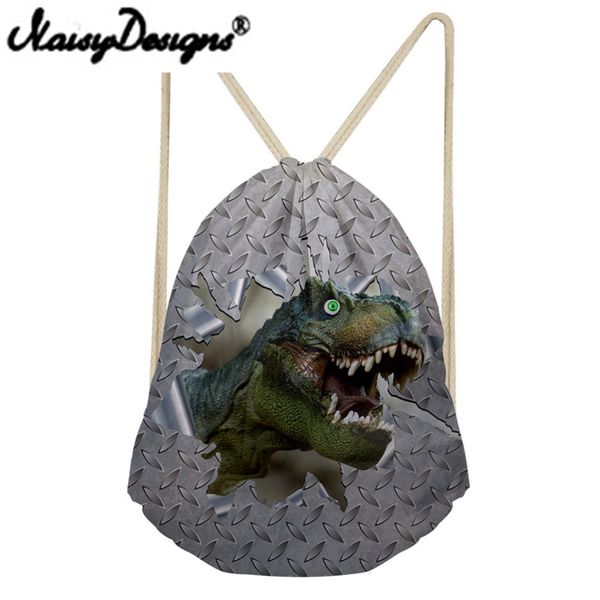 

noisydesigns 3d animals dinosaur printing drawstring backpack for man portable bags cool storage pouch for teenageboys