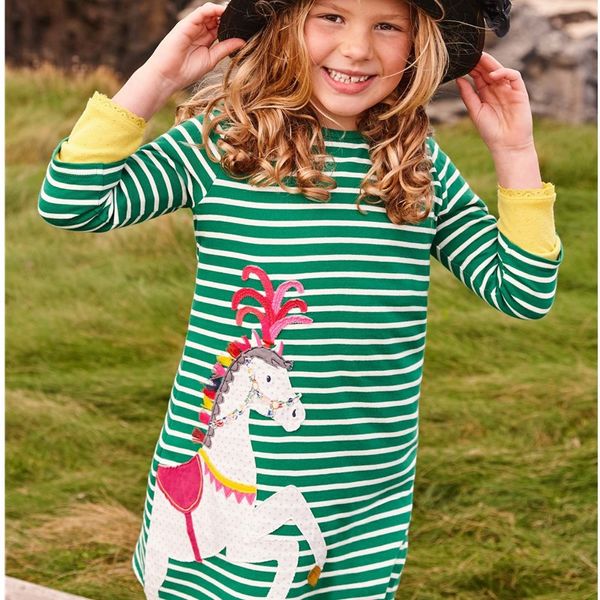 

Christmas Girls Tunic Dress Kids Clothing Unicorn Animal Appliqued Dresses for Girls 100% Cotton Girls Jersey Long Sleeve Dress