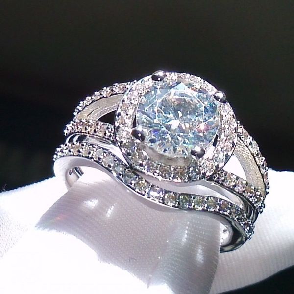 

choucong sparkling 5a zircon stone 10kt white gold filled engagement wedding band ring set sz 5-11 gift, Slivery;golden