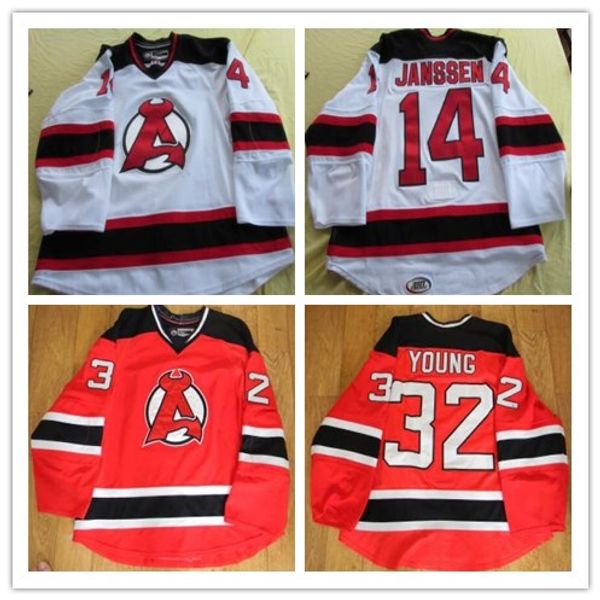 

Men's 14 Cam Janssen AHL Albany Devils 10 Rod Pelley 18 JS Berube 2 Jay Leach 29 Anderson Louis Robitaille Hockey stitched Jersey