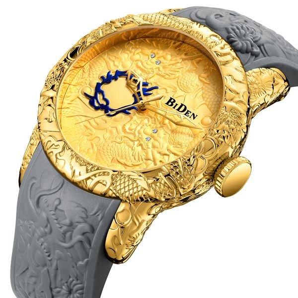 

biden leisure fashion sculpture fine dragon diamond dial hollow pointer silica gel strap coated glass luxury dress quartz watch, Slivery;brown