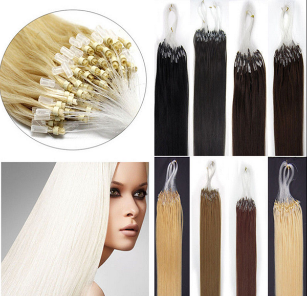 

super quality 16'' 18" 20" 22" 24" #1#2#4#27 #24 #1b #613 extensions indian virgin human loop micro ring hair, Black