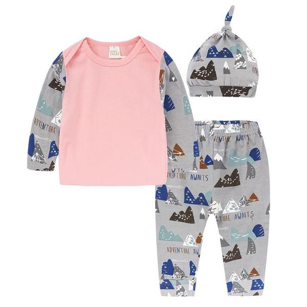 

3pcs/set childrens clothing sets autumn girls clothes baby t-shirt + pants leggings hat kids outfits set, White