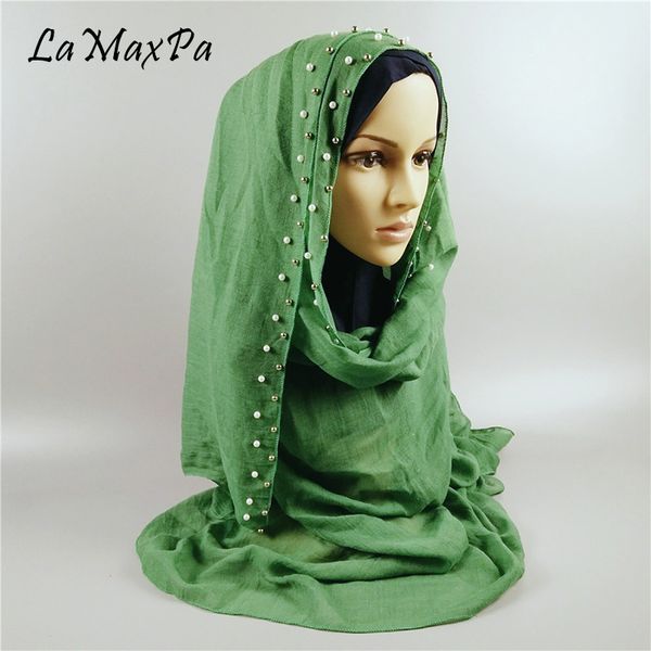 

lamaxpa solid hijab for women cotton head scarf with acrylic pearl femme soft echarpe mujer chal bufanda lady breathable hijabs