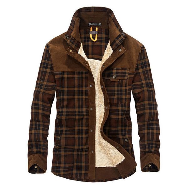 

2018 new winter men's slim fit warm dress shirts cotton jackets thicken fleece flannel shirt men's casual plaid long-sleeve, White;black