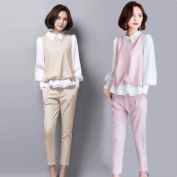 

spring and autumn women's new 2018 fashion was thin professional suit large size fashion nine pants two pieces/set tb18188, Gray