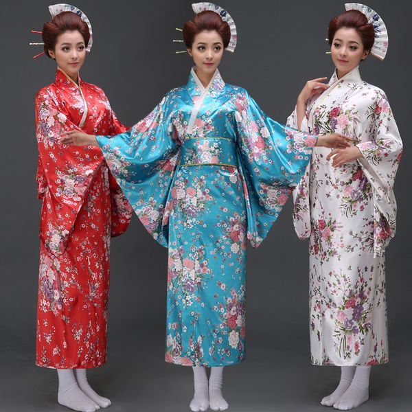 

vintage japanese kimono yukata haori costume retro geisha dress with obi cosplay gown retro japanese geisha kimono gown robes, Red