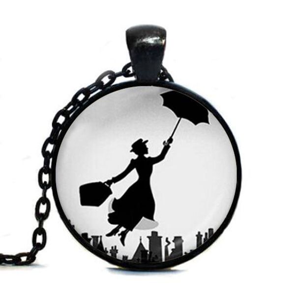 

mary poppins pendant necklace classical movie chain jewelry womens mens gift vintage antique charms necklaces lady umbrella, Black