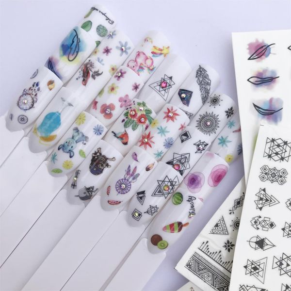 

wuf 1 pc summer butterfly/flower fruit/necklace jewelry pattern nail stickers nail art water transfer stickers mixed tips, Black