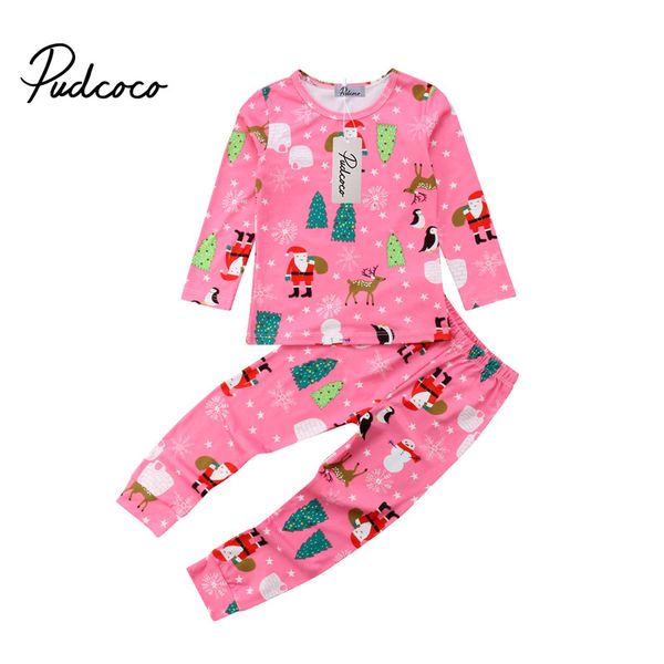 

pudcoco 3-7t xmas kids baby girl cotton home wear clothes set girls christmas striped casual pants outfit clothing set, White
