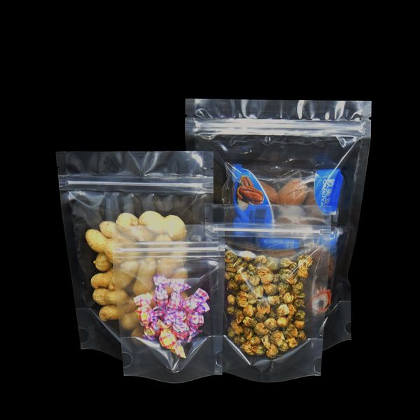

multi-size 100pcs/lot transparent zipper reusable grocery packing bags stand up clear grip seal food grade plastic ziplock storage pouch