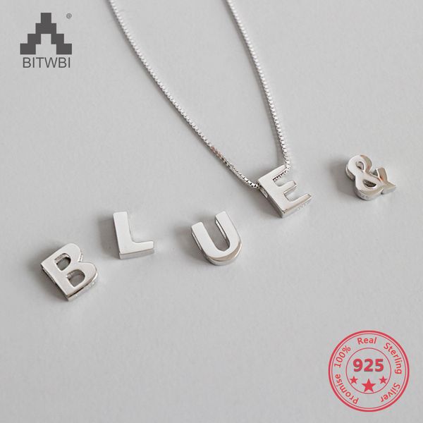 

s925 sterling silver simple style 26 english alphabet pendant necklace