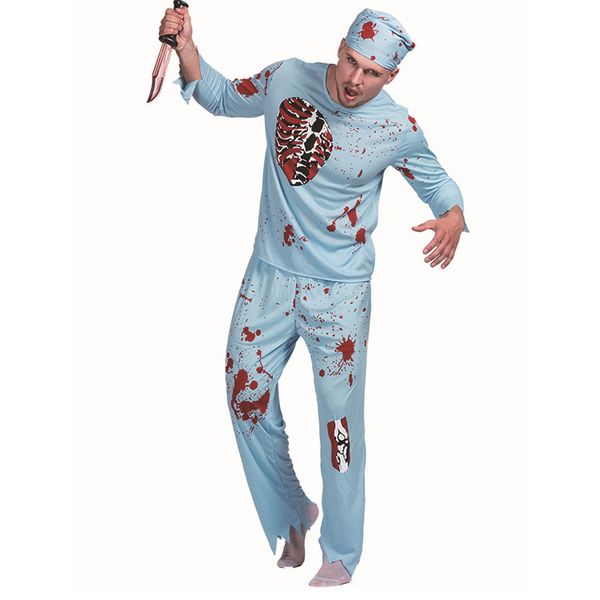 

lasperal 2018 scary bone halloween holiday men set doctor zombie bloody surgeon suit carnival party male fancy outfits, Gray