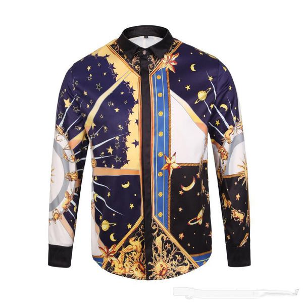 

Новая мода цветочные волны печати с длинным рукавом мужчины dress рубашки хлопок slim