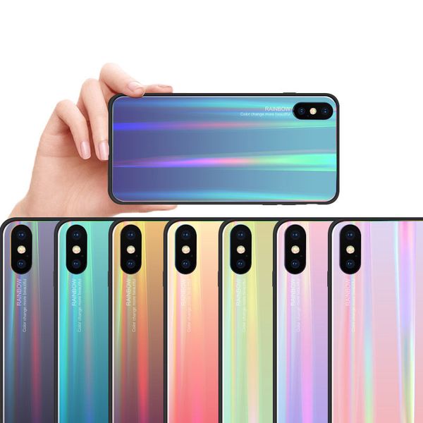 

luxury gradient laser tempered glass phone case for iphone xs max xr x 8 7 6s 6 plus back cover shell ing