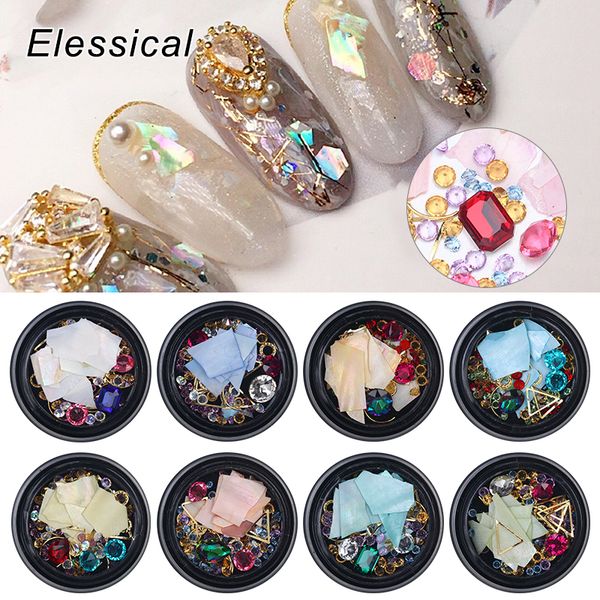 

new nail art decorations colorful rhinestone nail art shell paillette glitter mix rivet nails tips decorations tools, Silver;gold