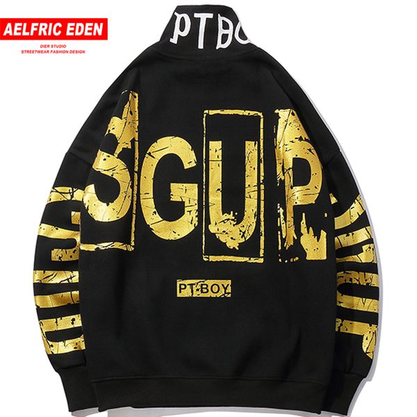 

aelfric harajuku turtleneck hoodie man big letter print hip hop pullover casual streetwear fleece warm hoodies sweatshirts kj255, Black