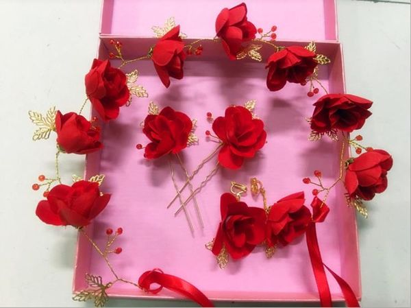 

bridal red flowers bring five pieces of toast, dress accessories, bride styling accessories, accessories, Silver