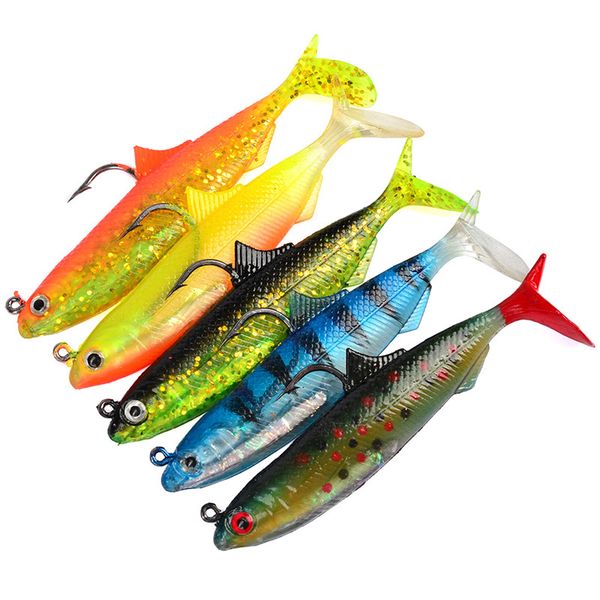 

silicone fish minnow vib grub bait 10cm 21g 5colors 3d eyes lead fish hook fishing lure