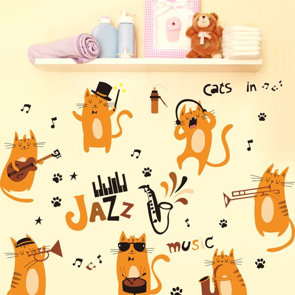 

shijuehezi] orange jazz cats wall stickers pvc material diy animal wall decals for kids room nursery school decoration