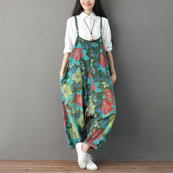 

jumpsuits & rompers women's clothing loose personality nostalgia folk-custom ankle-length pants print straight jumpsuits, Black;white