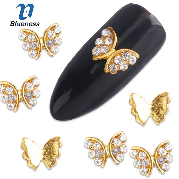 

blueness 10pcs 3d alloy nail art glitter rhinestone decoration for nails stickers butterfly nail gel tools supplies accessories, Silver;gold